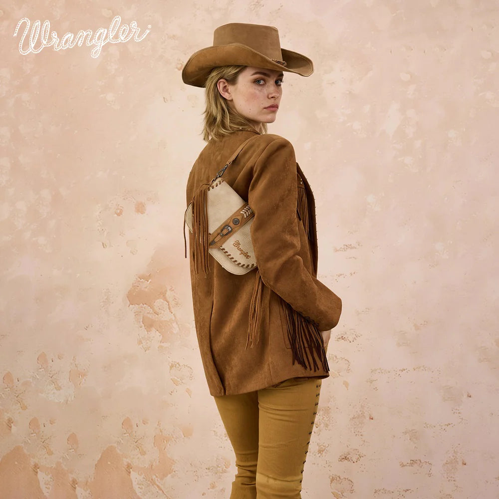 Wrangler Braided Tassel Saddle Crossbody Bag - Tan