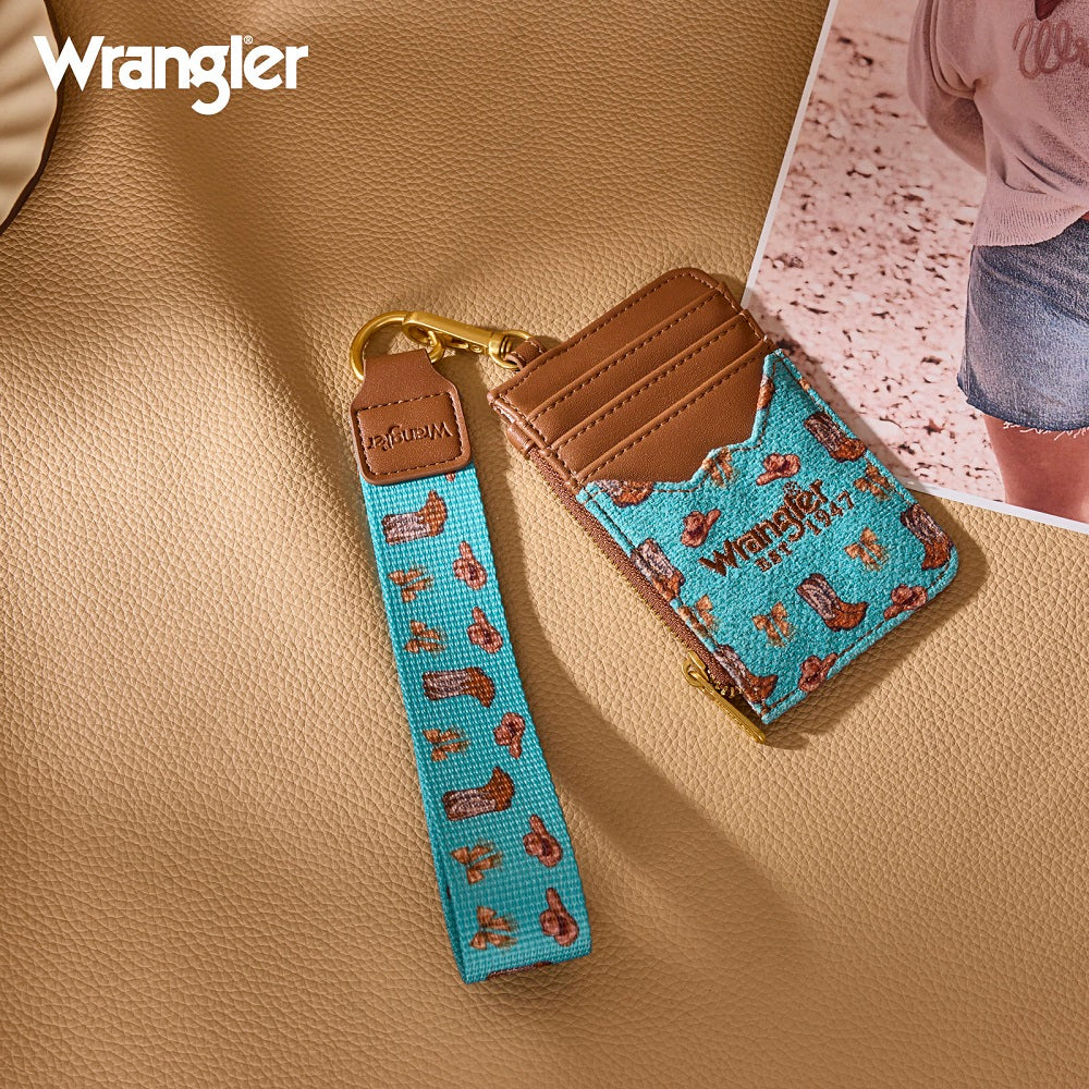 WG524-W005TQ Wrangler Western Print RFID Blocking Wallet - Turquoise