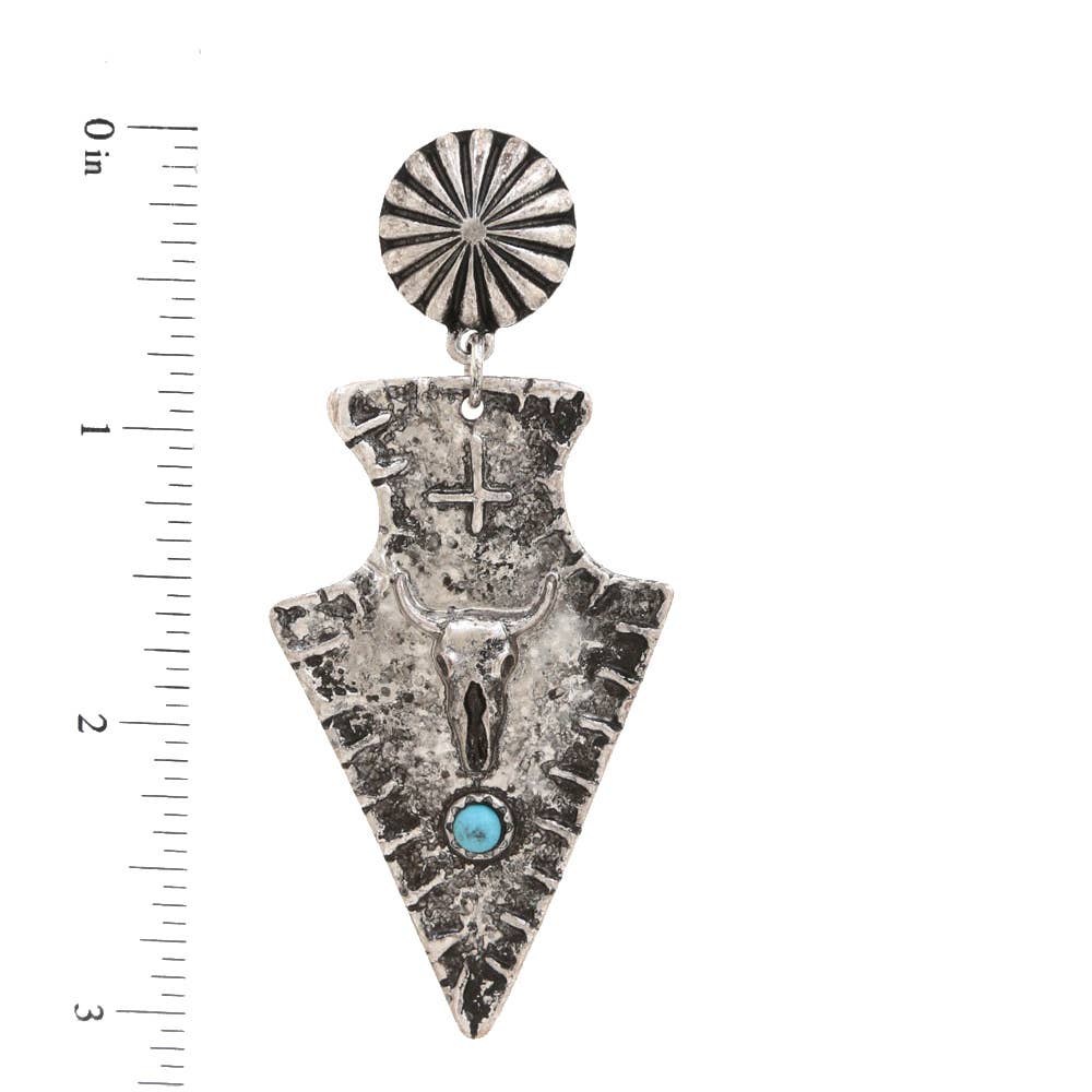 WESTERN ARROW CATTLE SKULL DANGLE EARRING, SE 2378