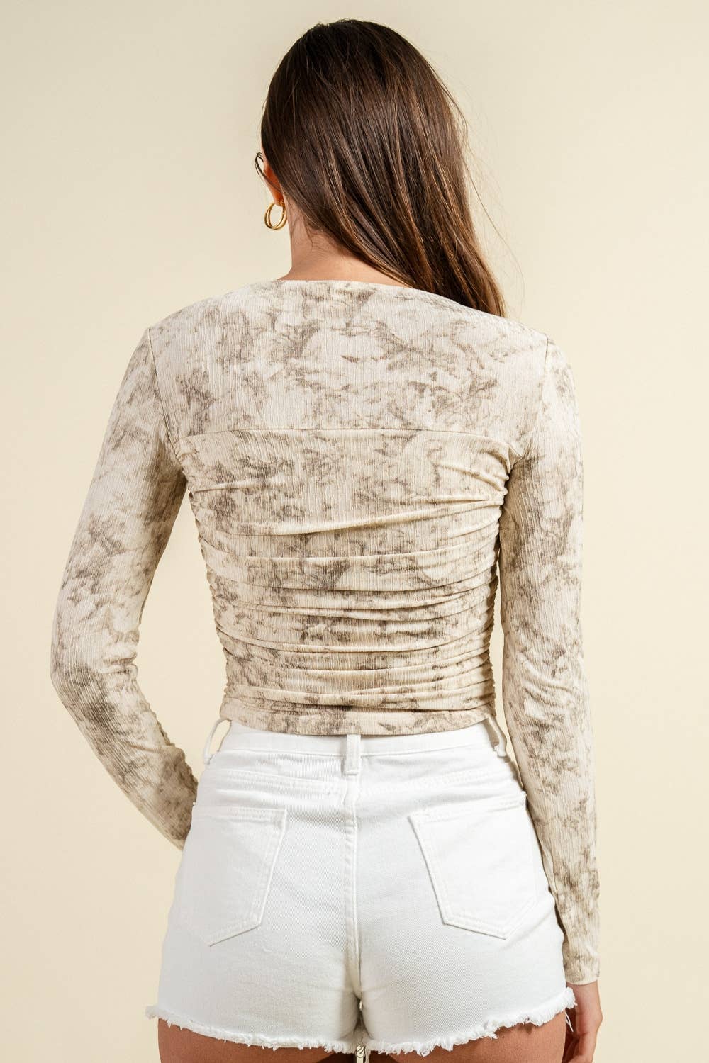 SKIN FITTED LONG SLEEVE TOP W/ RUCHING BODICE