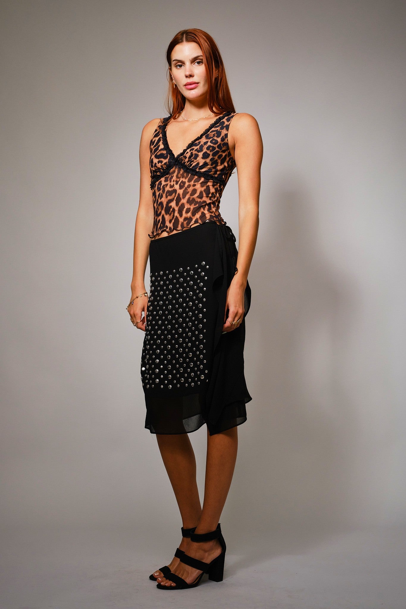 Leopard Lace Trim Mesh Tank