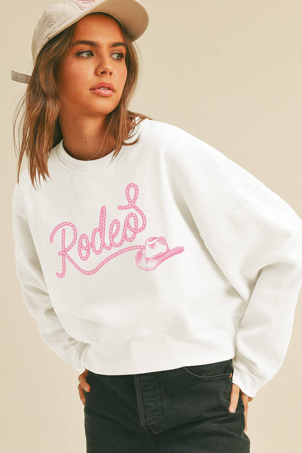 Rodeo Hat Short Cropped Long Sleeve Sweatshirt