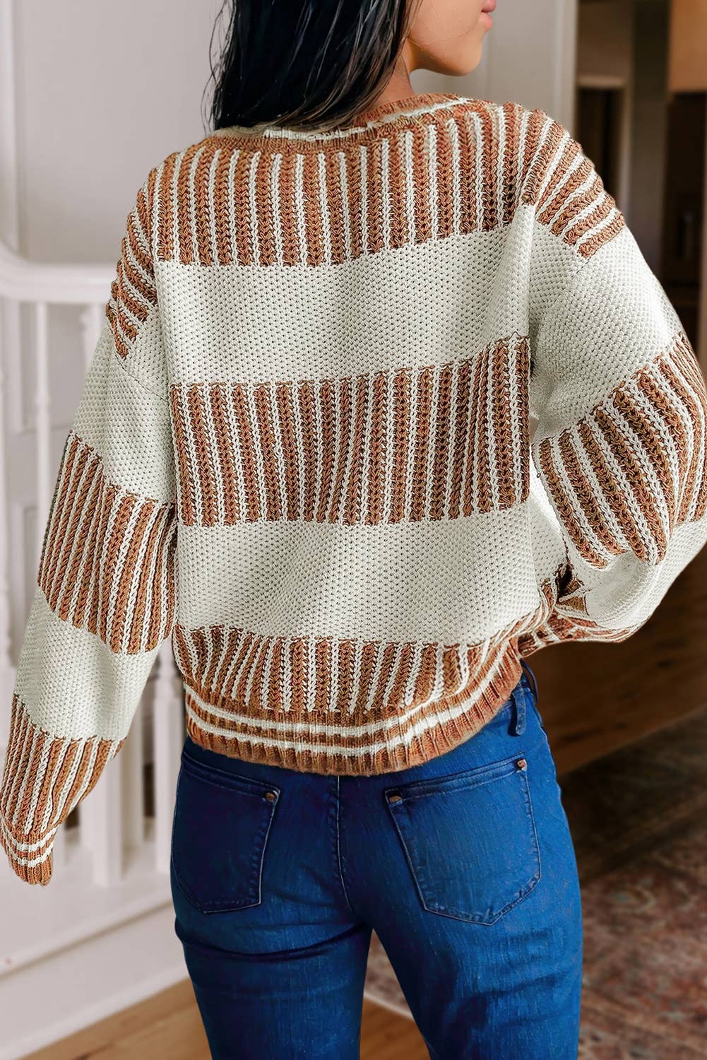 Stripe Patch Drop Shoulder Long Sleeve Sweater | S-XL