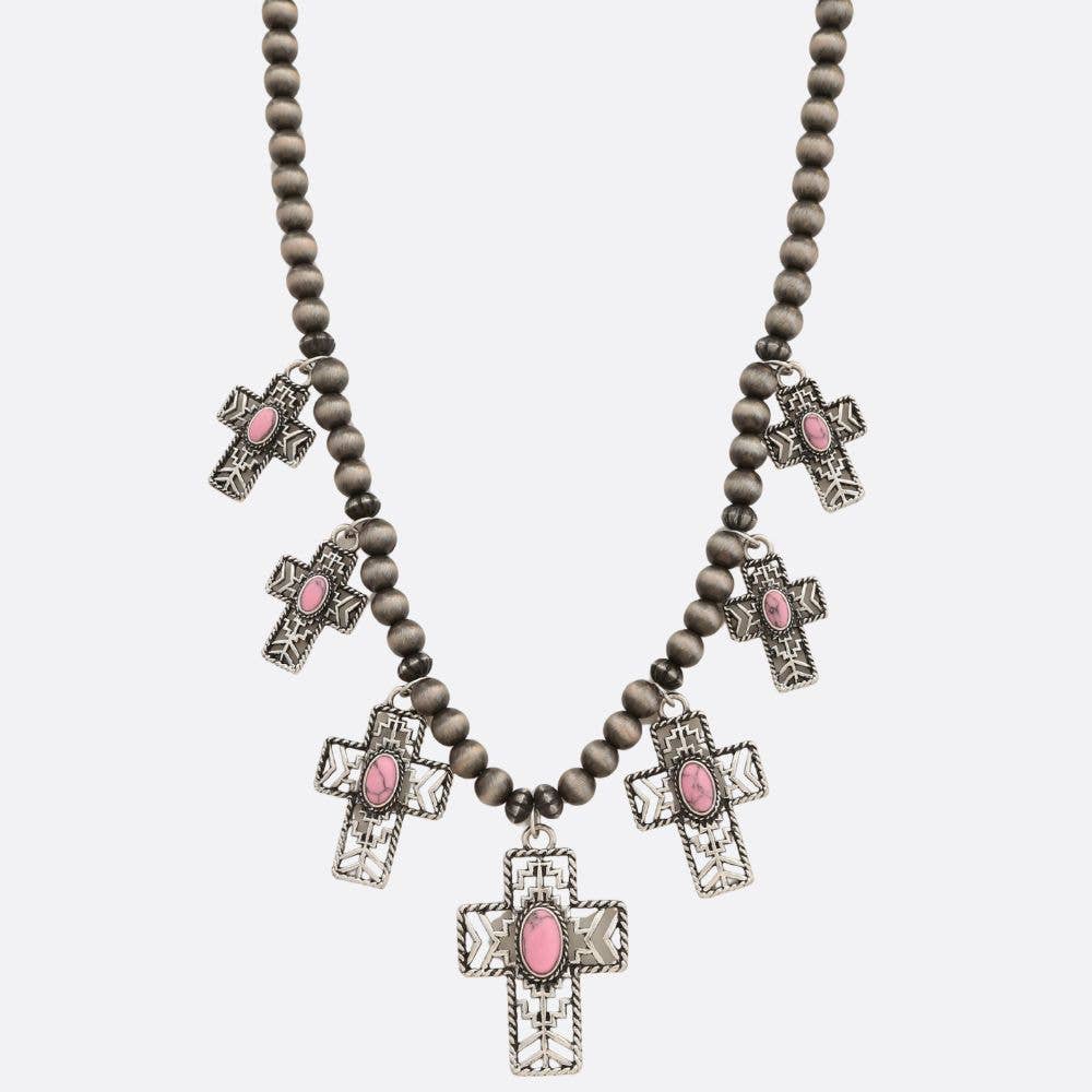 WESTERN STYLE CROSS STATION BEADED NECKLACE, AN 4300