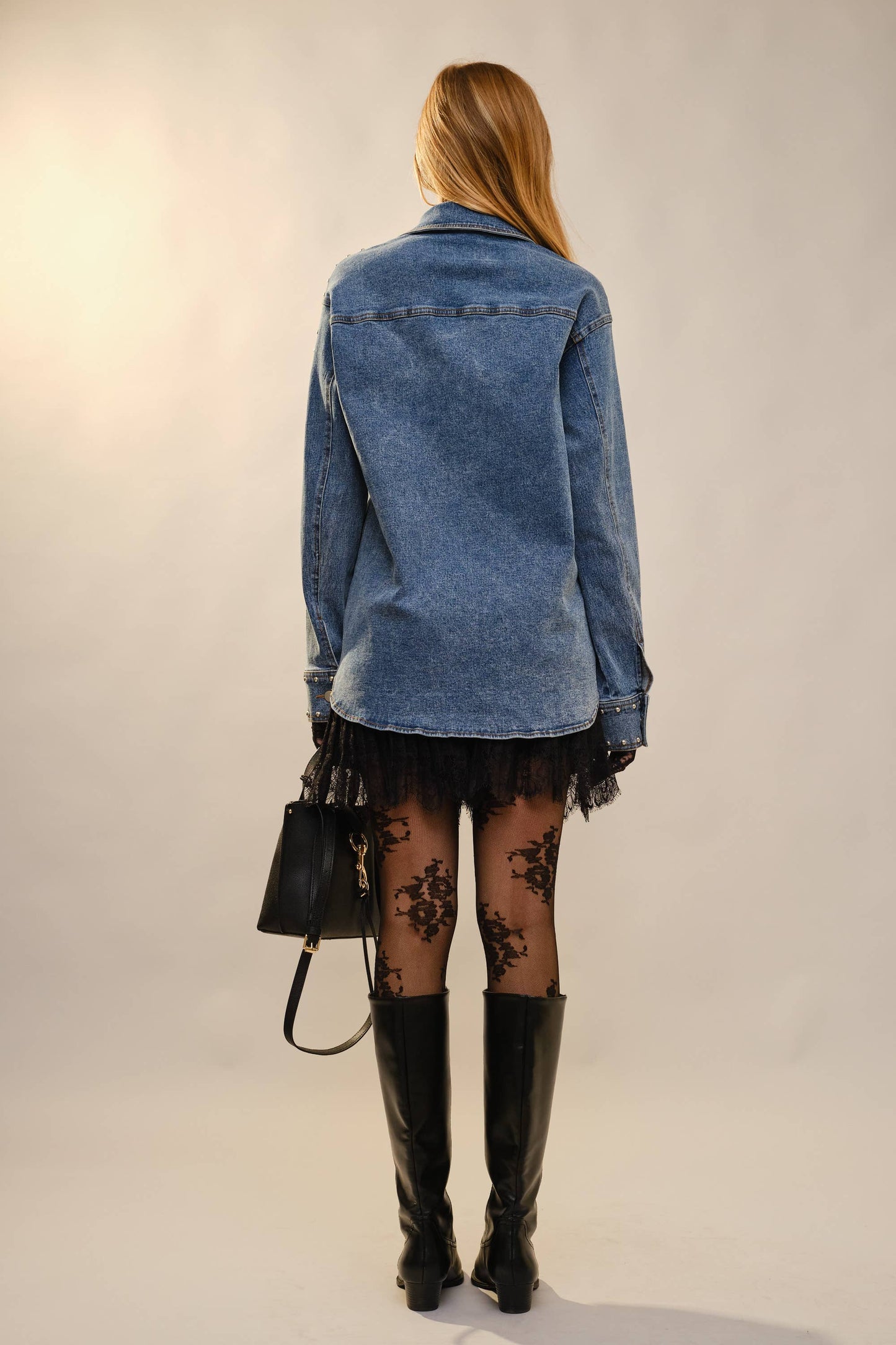 23923J Metal Studded Oversized Denim Shacket