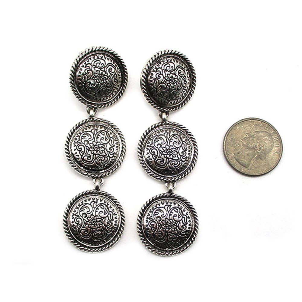 WESTERN ETCHED 3 DANGLE EARRING, SE 3106