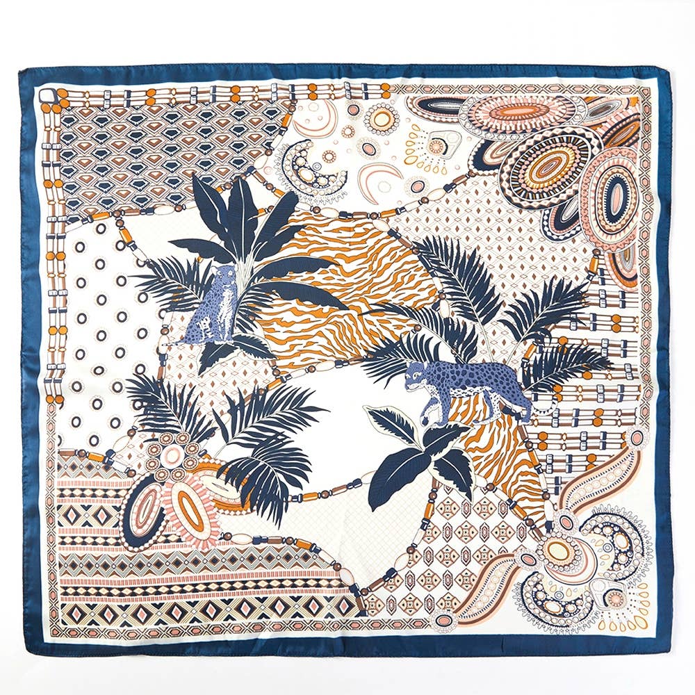 Geometric Leaf Pattern Square Bandana Scarf