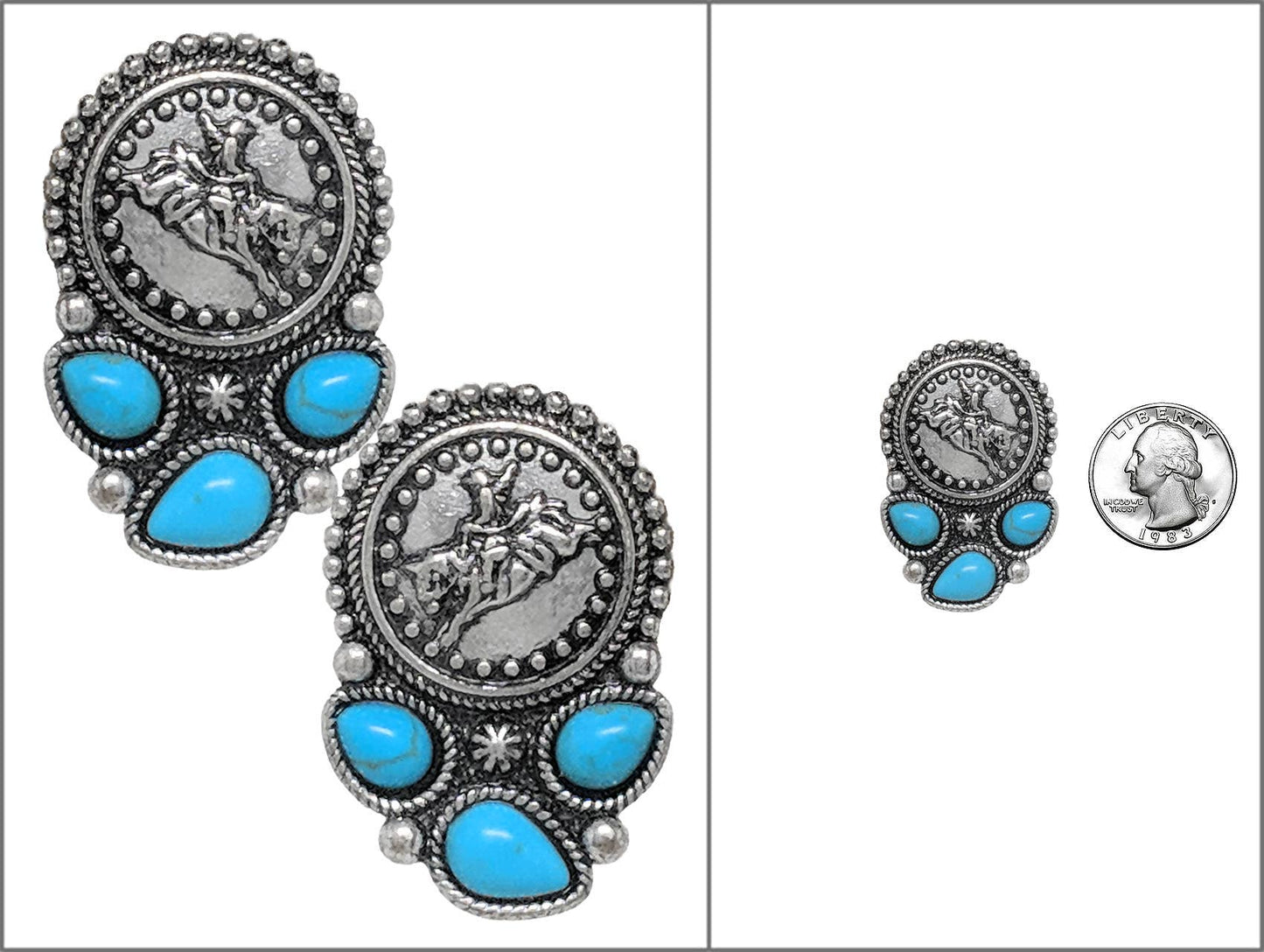 WESTERN COIN SEMI STONE RODEO EARRING, AE 8433
