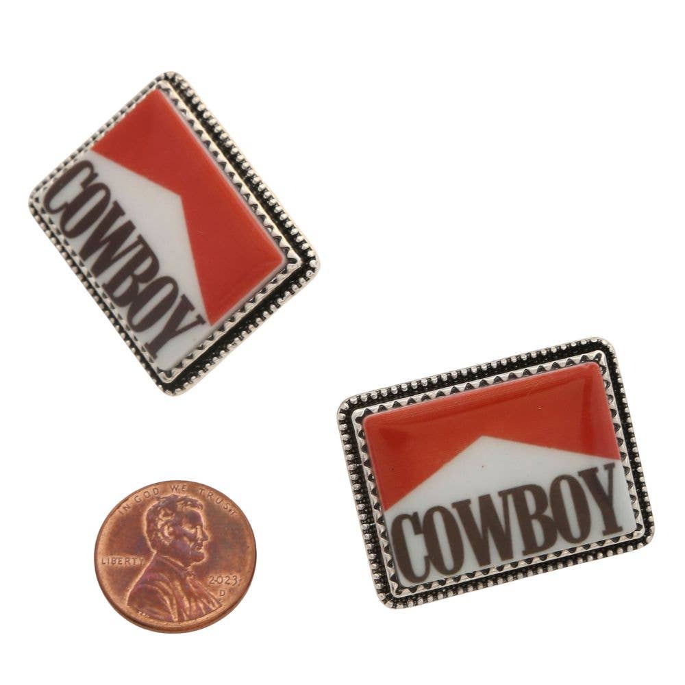 WESTERN COWBOY RECTANGLE SHAPE EARRING, SE 2845