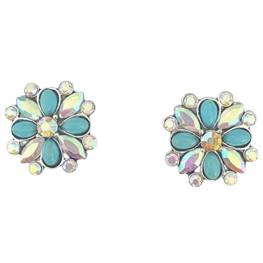 RHINESTONE FLOWER STUD EARRING, HE 9024