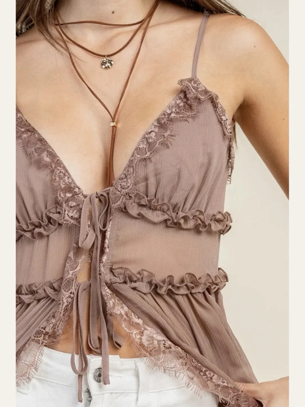Maxi Duster Top W. Lace Trim Details