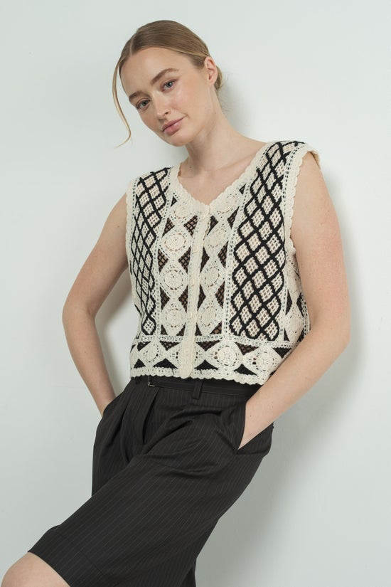 Mixed Embroidered Crochet Vest