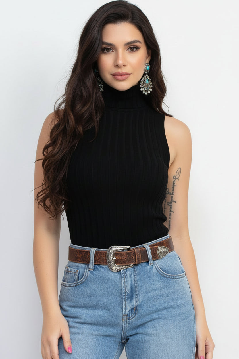 Turtle Neck Sleeveless Top