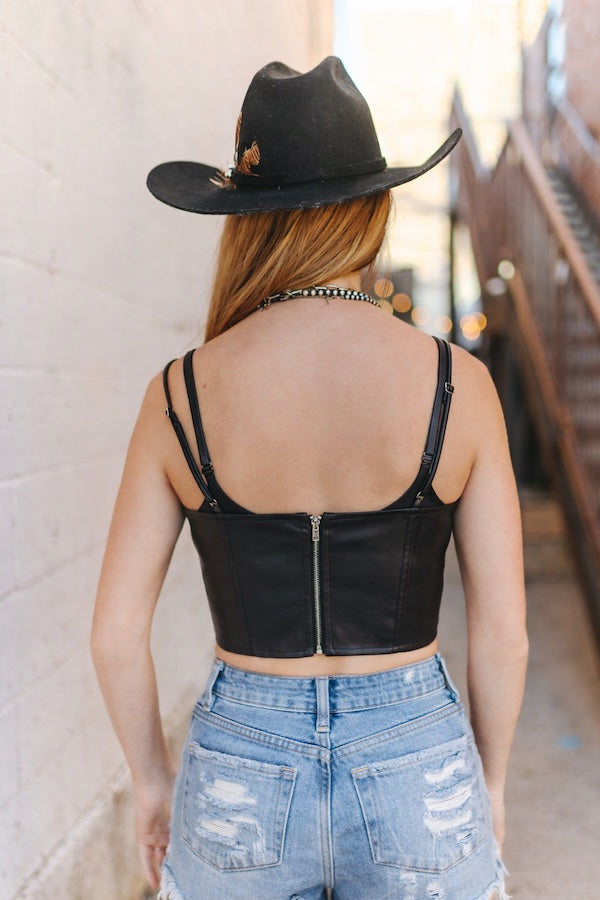 Black Faux Leather Crop Top