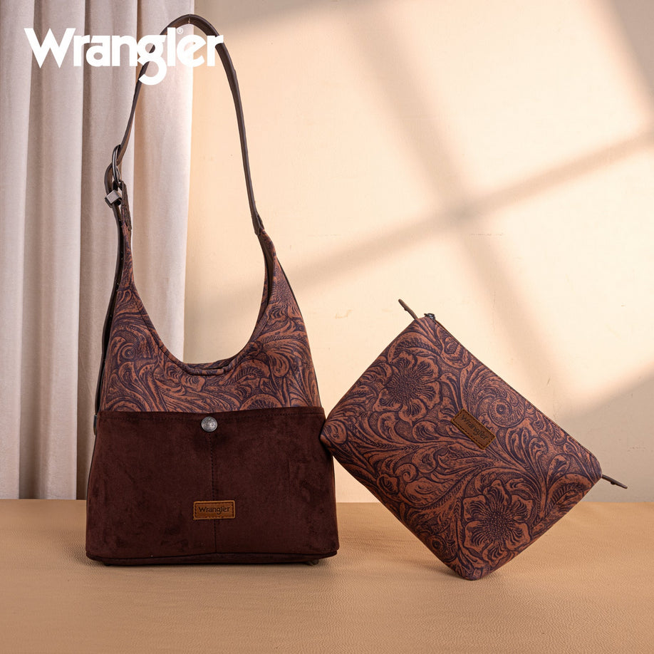 Wrangler Vintage Floral Printed Hobo Bag-Coffee