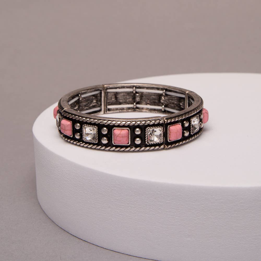 Western Ball Semi Stone Stretch Bracelet