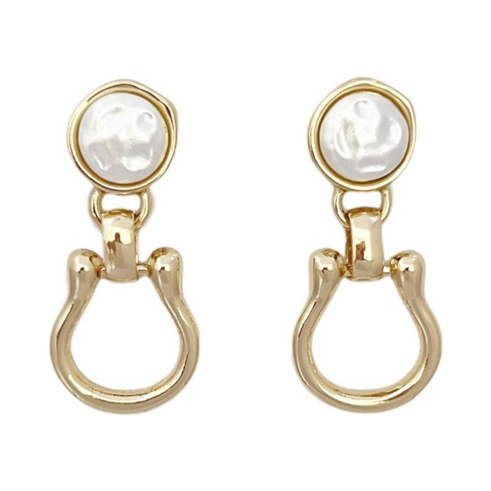 METAL FAUX PEARL HORSESHOE DANGLE EARRING, NEB 156