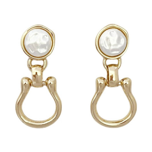 METAL FAUX PEARL HORSESHOE DANGLE EARRING, NEB 156