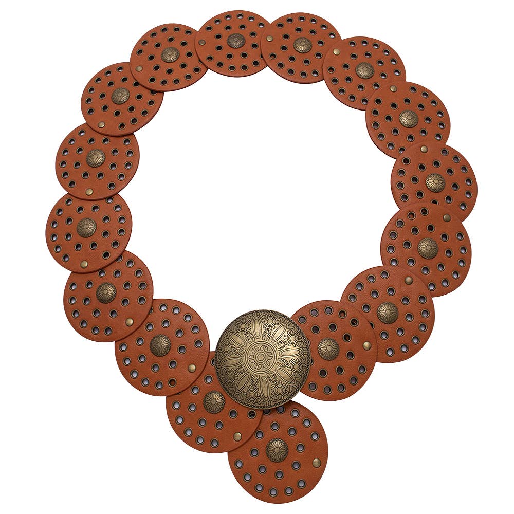 Y2K METAL WESTERN CONCHO EMBOSSED CIRCLE BELT, LVBT 100