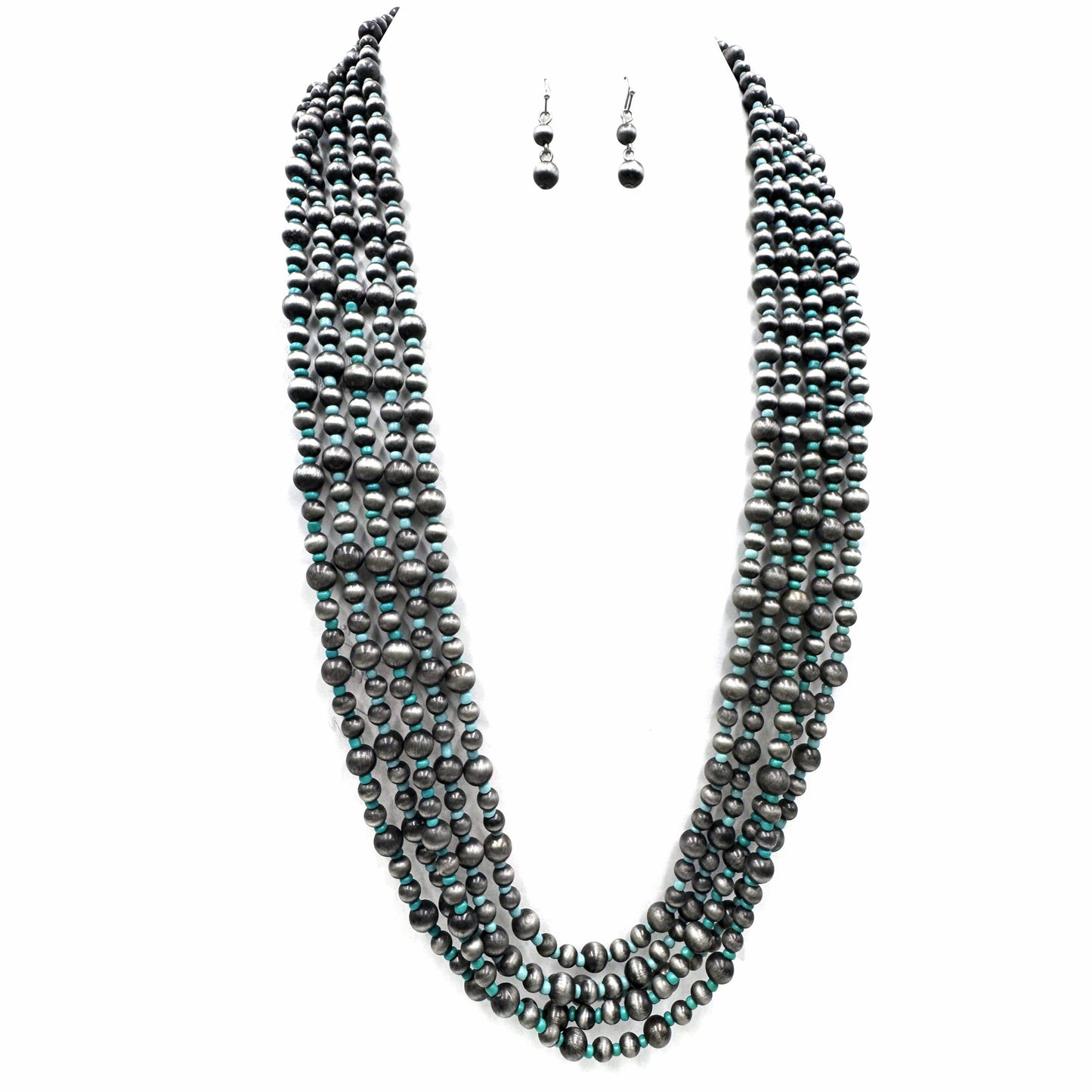Layered Navajo Turquoise Beads Western Opera Necklace