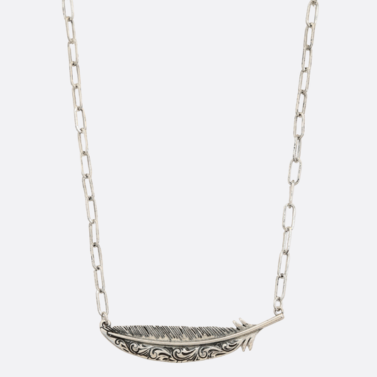 WESTERN STYLE FEATHER PENDANT METAL NECKLACE, SN 0208