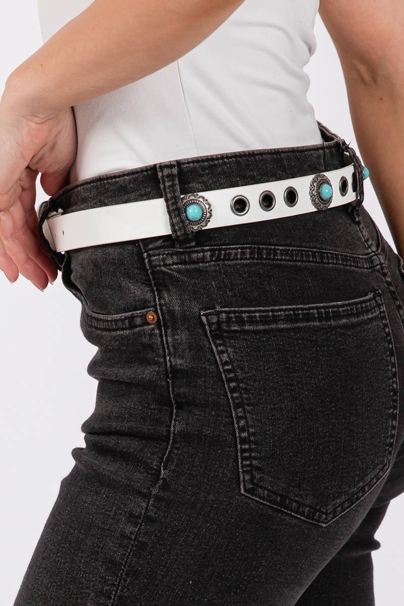 Western Floral Etched Faux Leather Belt