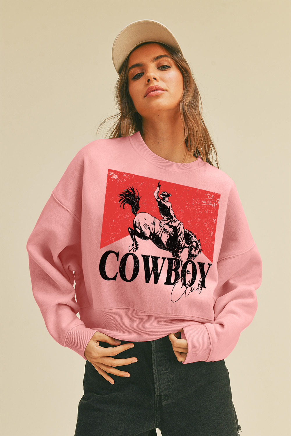 Cowboy Club Short Cropped Long Sleeve Sweatshirt