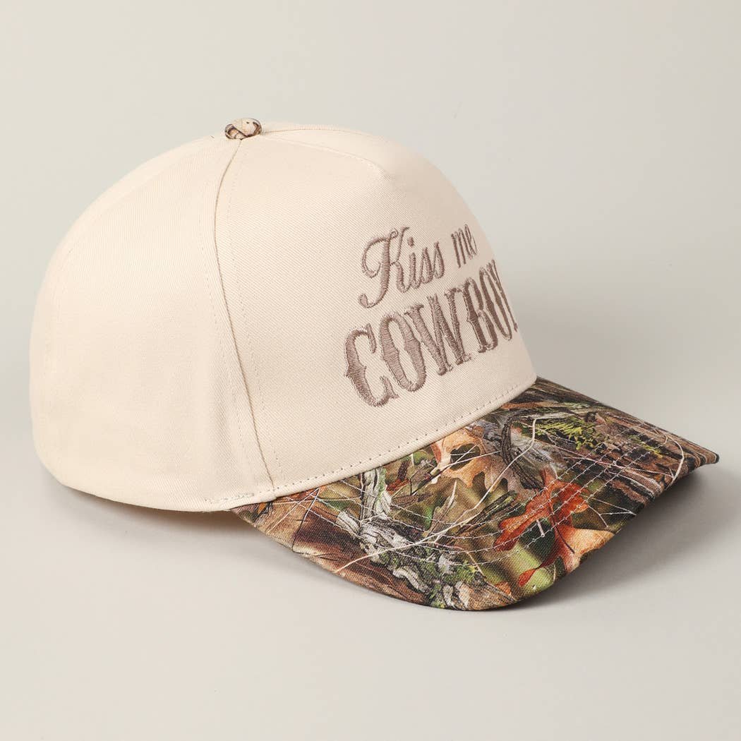 Kiss Me Cowboy Embroidery Two-Tone Cap