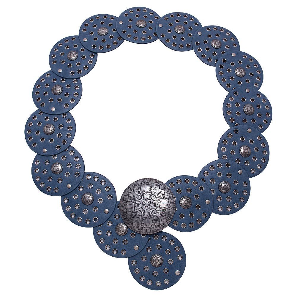 Y2K METAL WESTERN CONCHO EMBOSSED CIRCLE BELT, LVBT 100