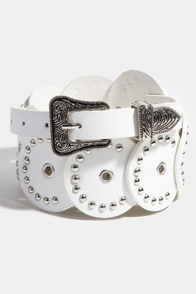 Studded Faux Leather Discs Belt
