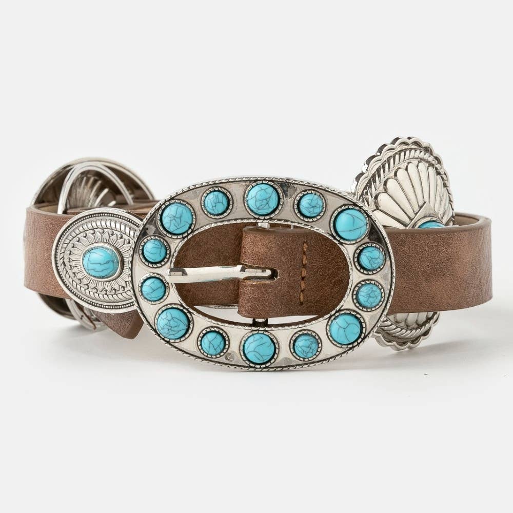 Western Round Turquoise Buckle Concho Belt