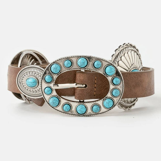 Western Round Turquoise Buckle Concho Belt