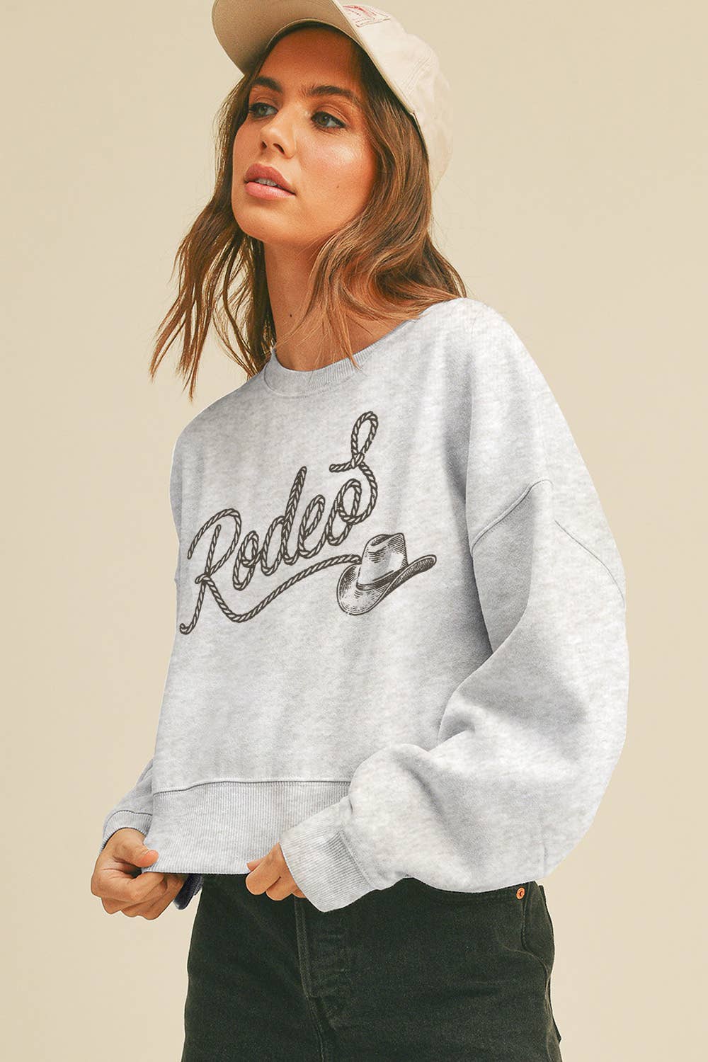 Rodeo Hat Short Cropped Long Sleeve Sweatshirt