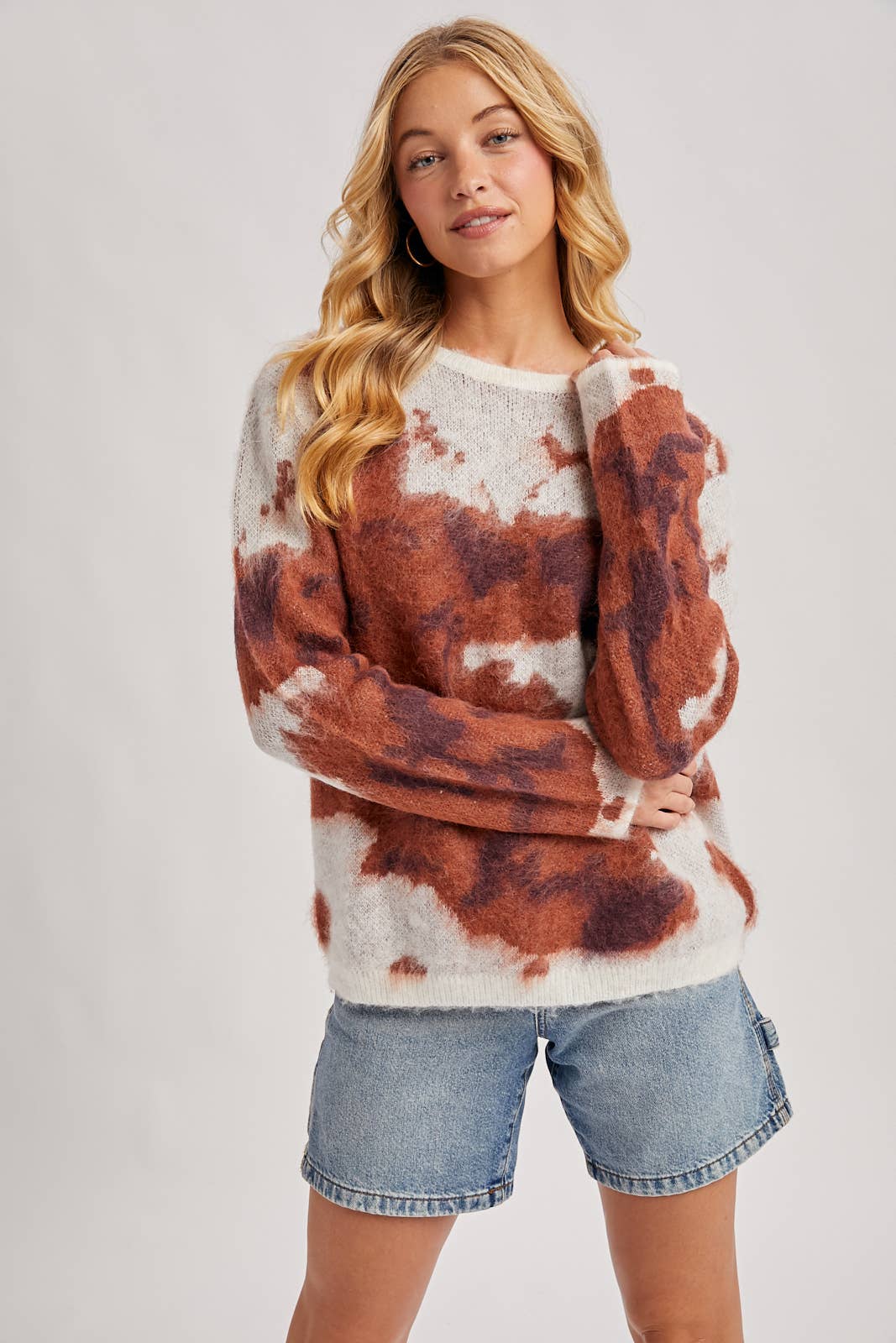 TIE-DYE FUZZY KNIT SWEATER PULLOVER