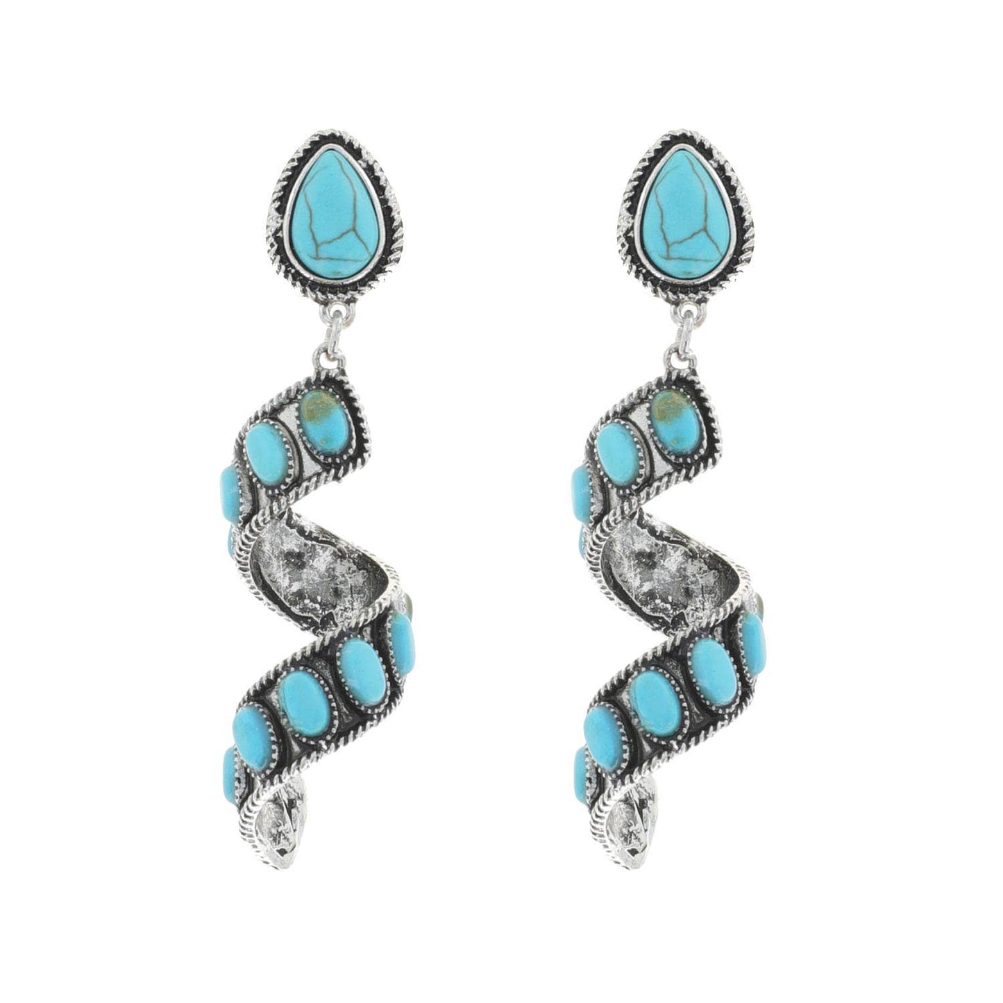 2- Tier Turquoise Spiral Long Drop Earrings