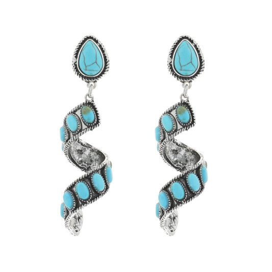 2- Tier Turquoise Spiral Long Drop Earrings