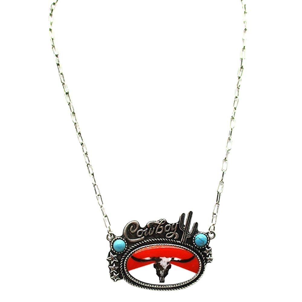 WESTERN RED STEERHEAD COWBOY TQ  NECKLACE, SN 0646
