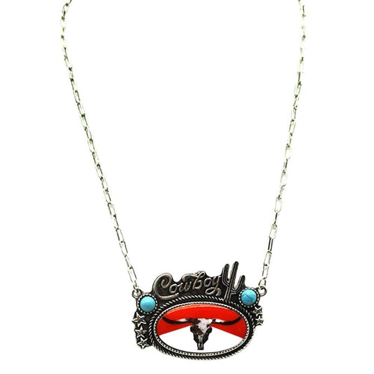 WESTERN RED STEERHEAD COWBOY TQ  NECKLACE, SN 0646