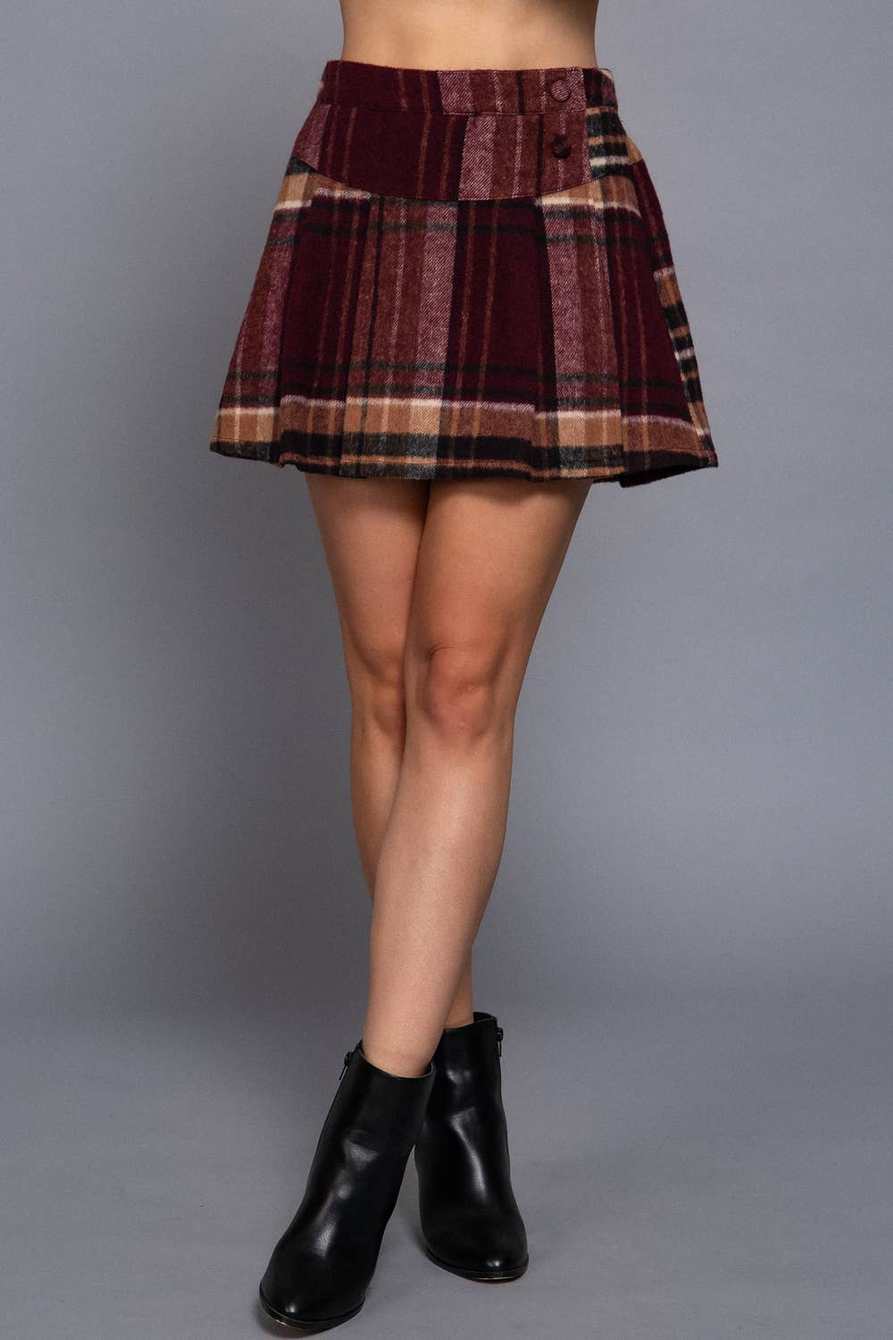 Pleats Detail Plaid Skirt
