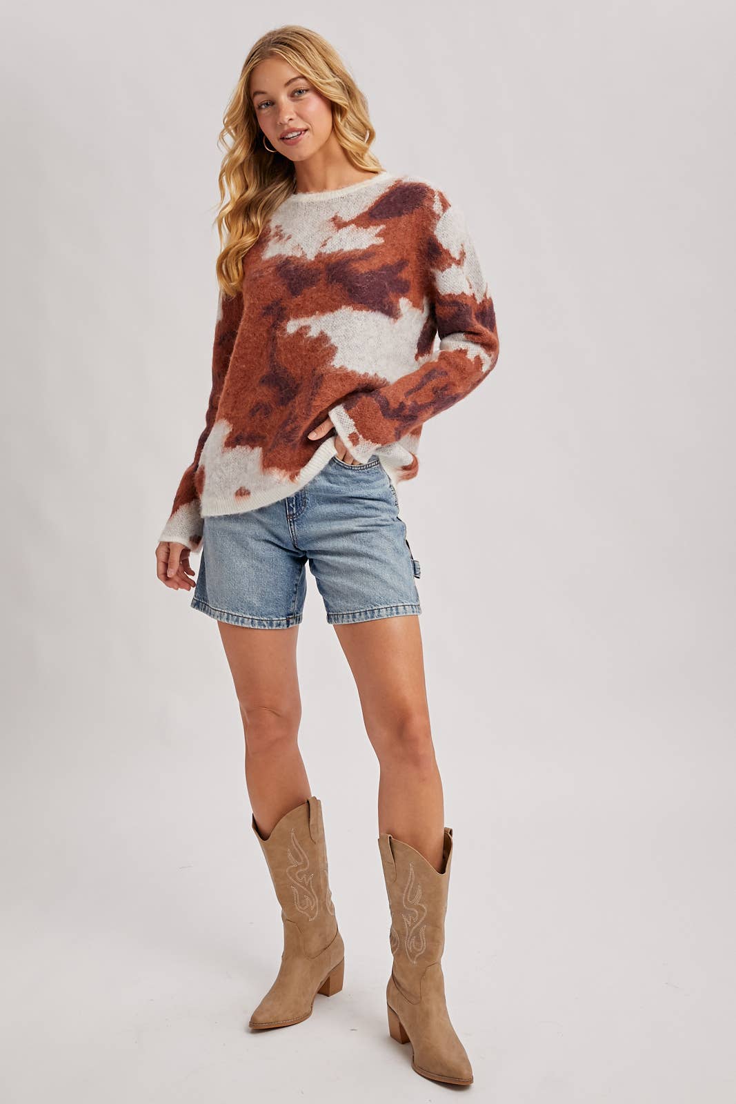 TIE-DYE FUZZY KNIT SWEATER PULLOVER