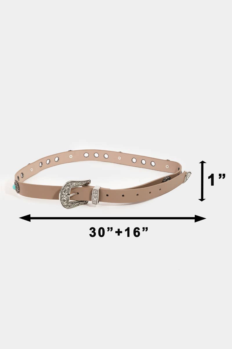 Western Floral Etched Faux Leather Belt
