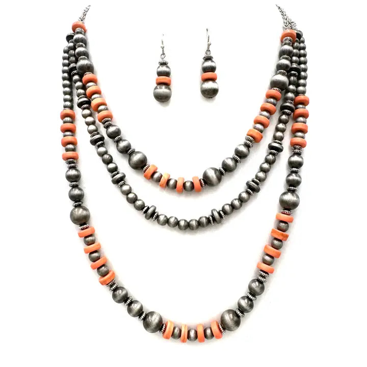Navajo Coral Turquoise Layer Necklace Earrings Set