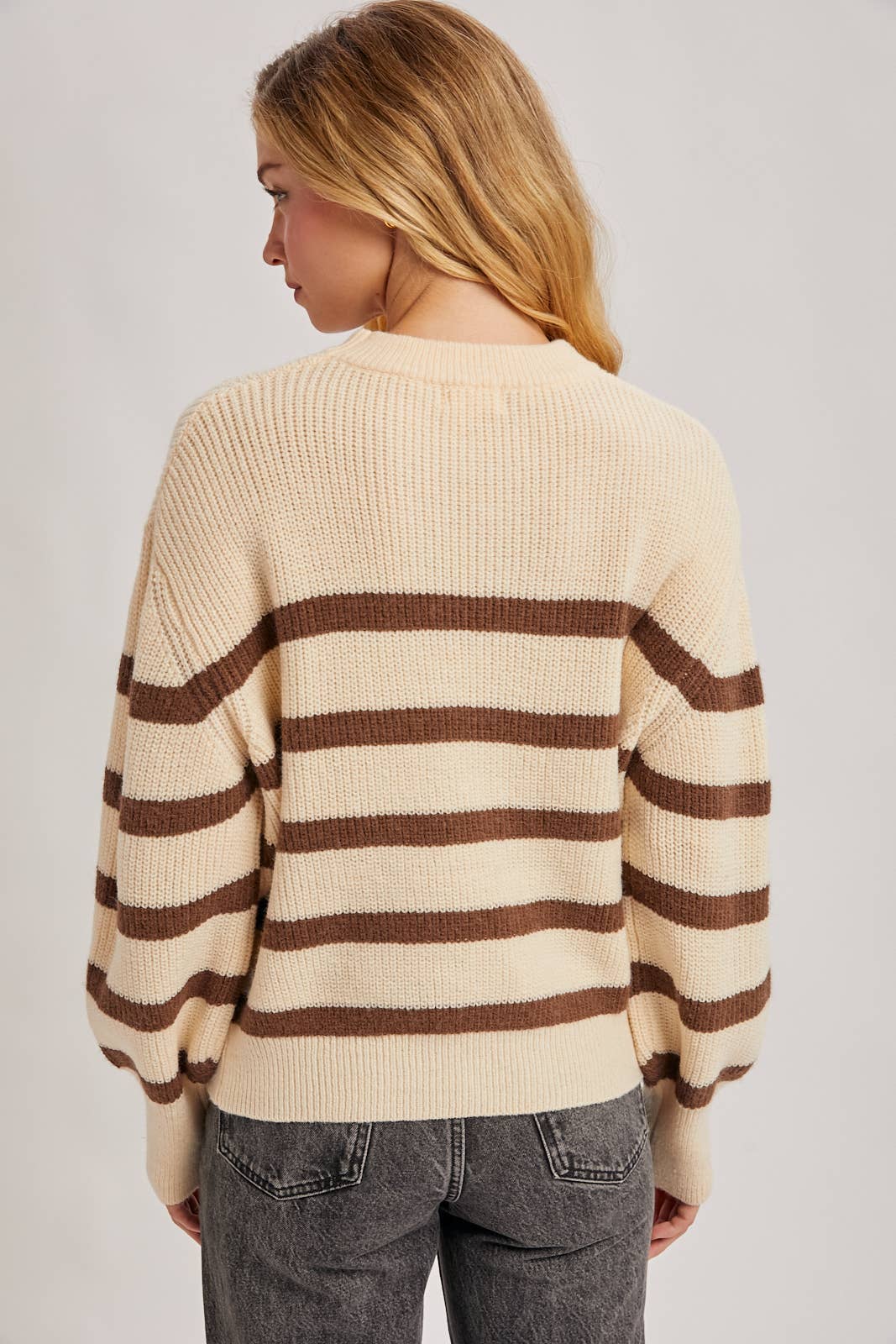 STRIPED CHUNKY RIB-KNIT SWEATER