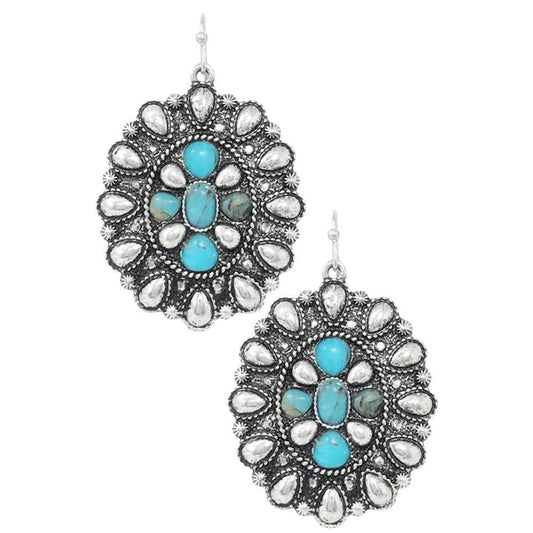WESTERN CONCHO METAL DANGLE EARRING, AE 8893