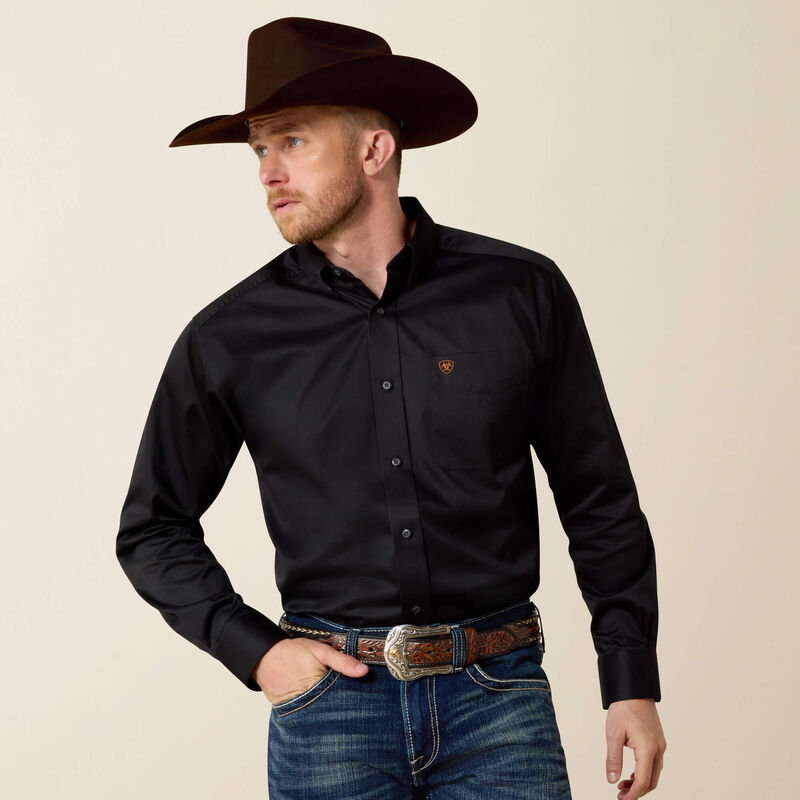 Solid Twill Classic Fit Shirt-Black