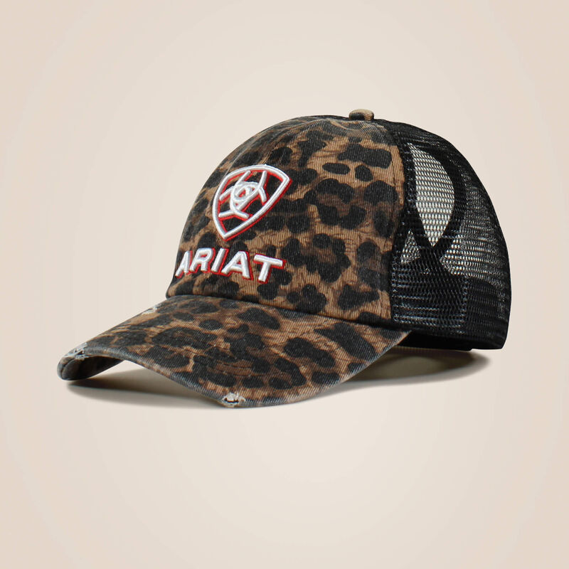 Embossed logo cheetah print cap