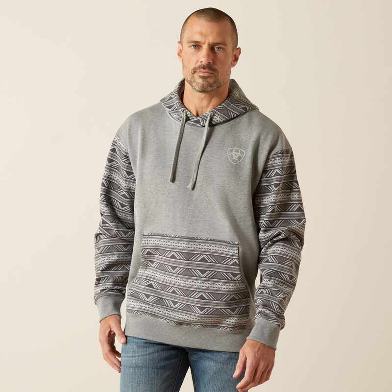 Southwestern Color Block Hoodie/GREY GEO SERAPE