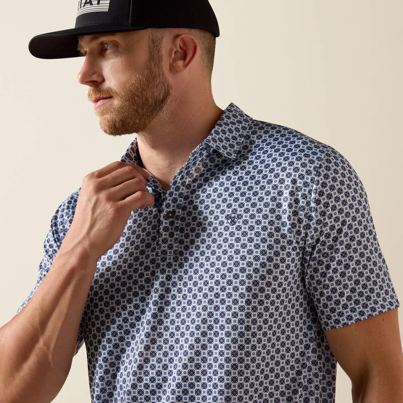 All Over Print Fitted Polo-WHITE MEDALLION PRINT