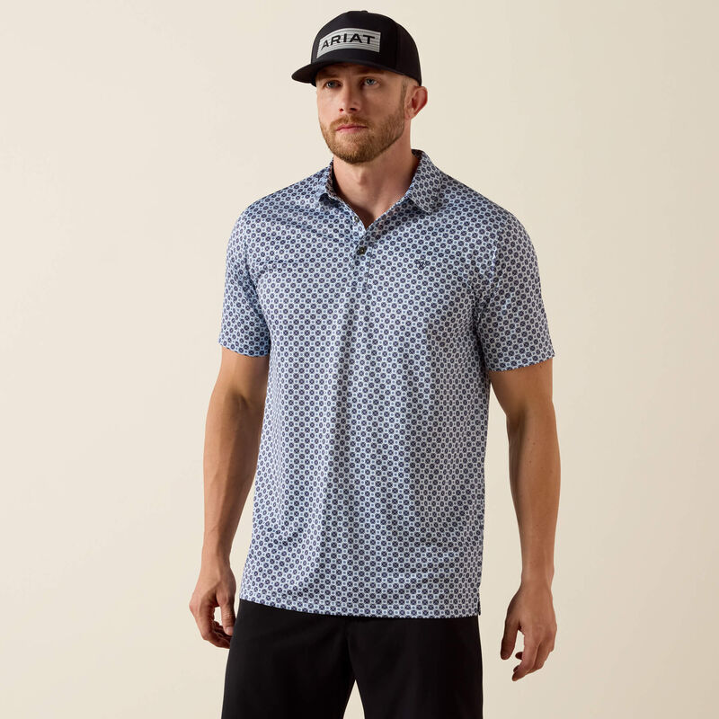 All Over Print Fitted Polo-WHITE MEDALLION PRINT