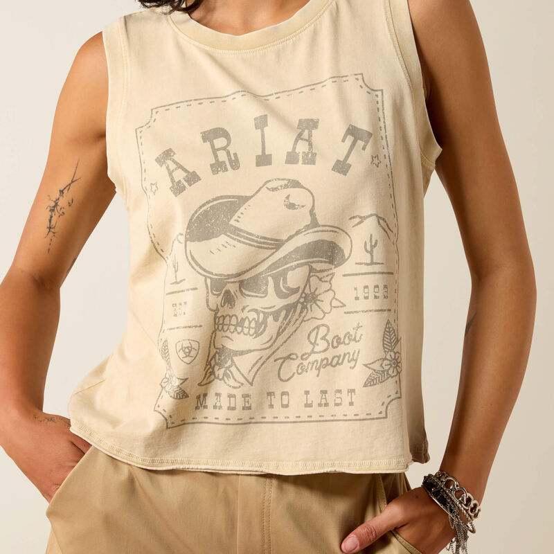 Ariat Wanted Skull Cowboy Tank-Summer Sand